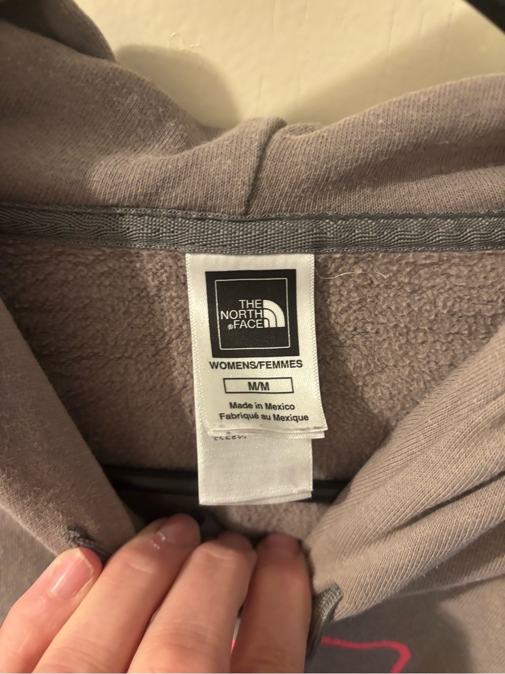 The North Face Taupe Hoodie with Neon Pink Logo - Picture 4 of 7